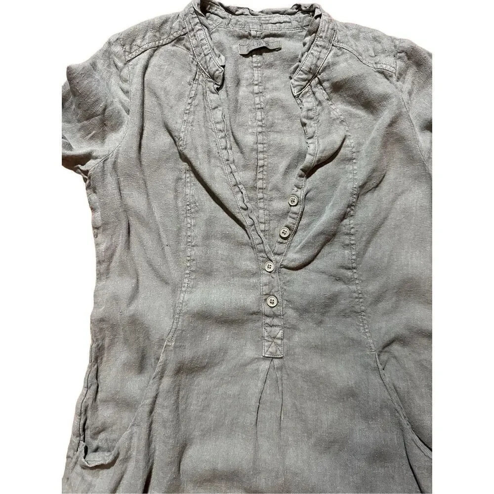 Backstage by OSKA Olive Green 100% linen‎ dress pockets cottage prairie sz S